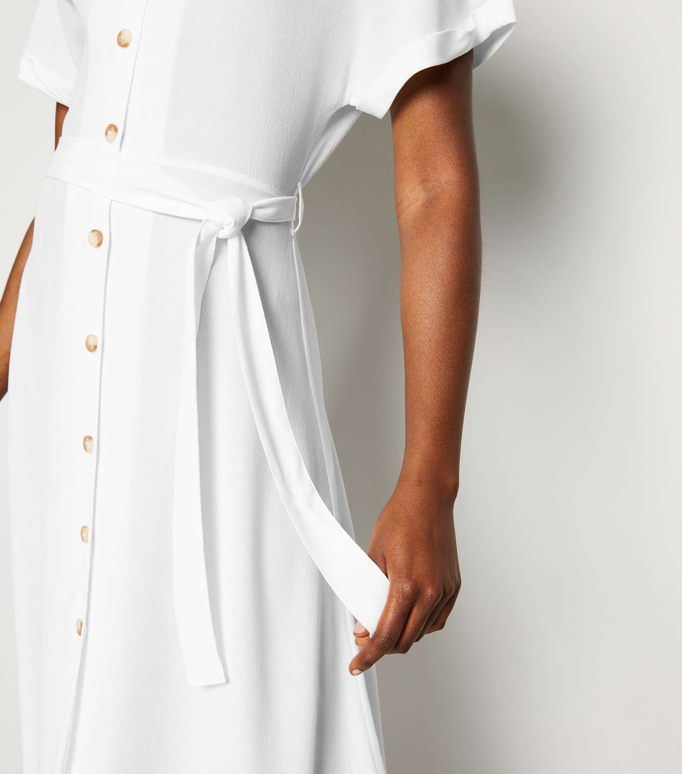 White Button Up Tie Waist Midi Dress Image 3