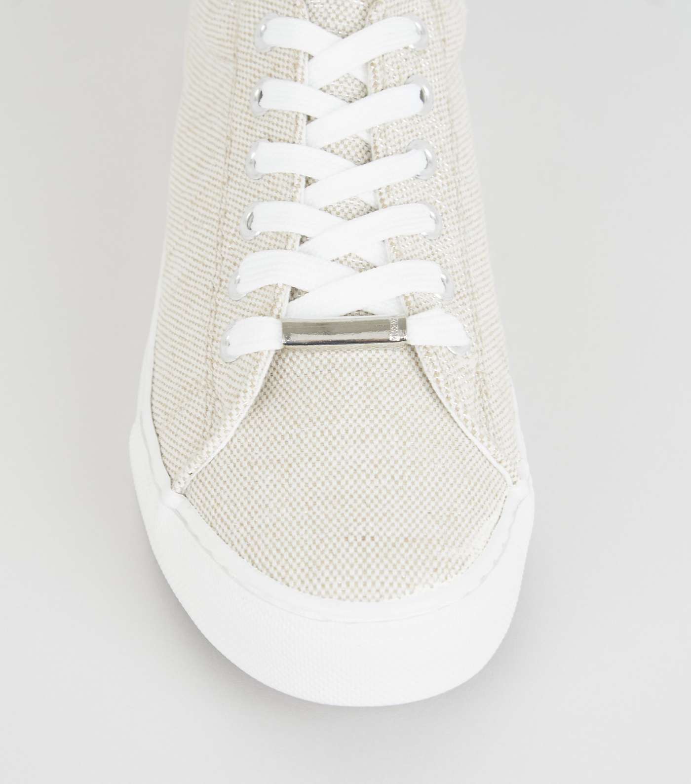 Off White Woven Canvas Lace-up Trainers Image 4