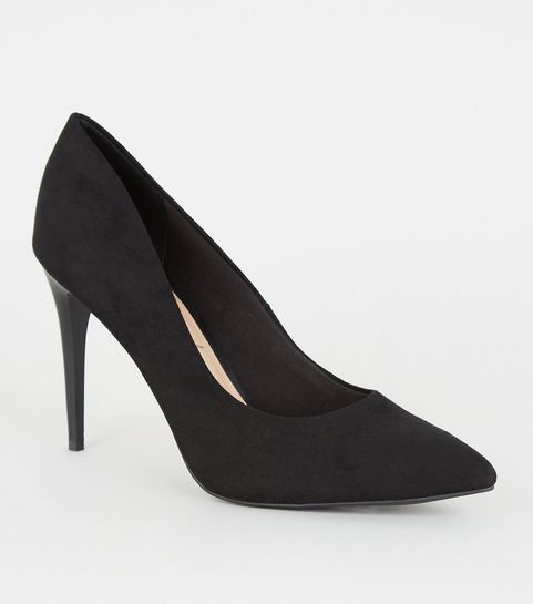 Black Suedette Pointed Court Shoes