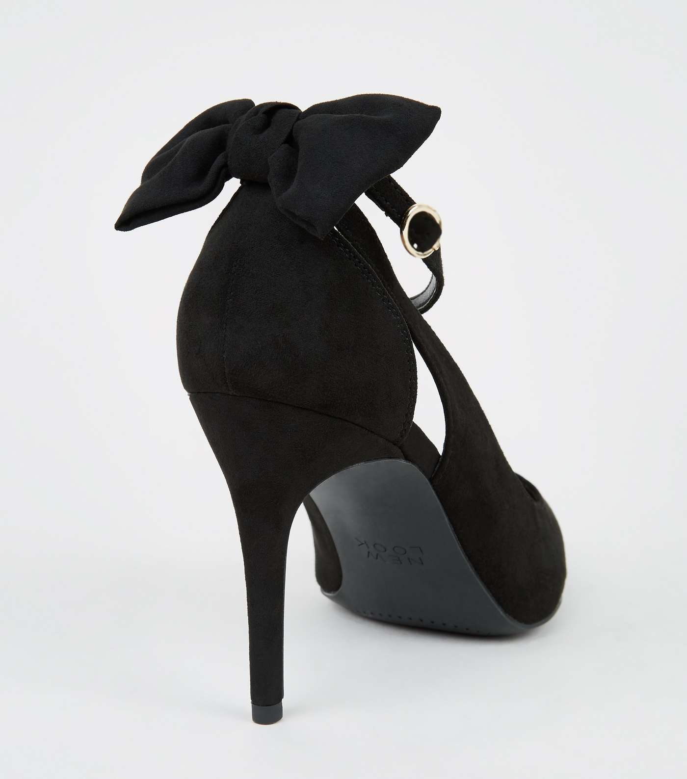 Black Suedette Bow Back Pointed Court Shoes Image 4