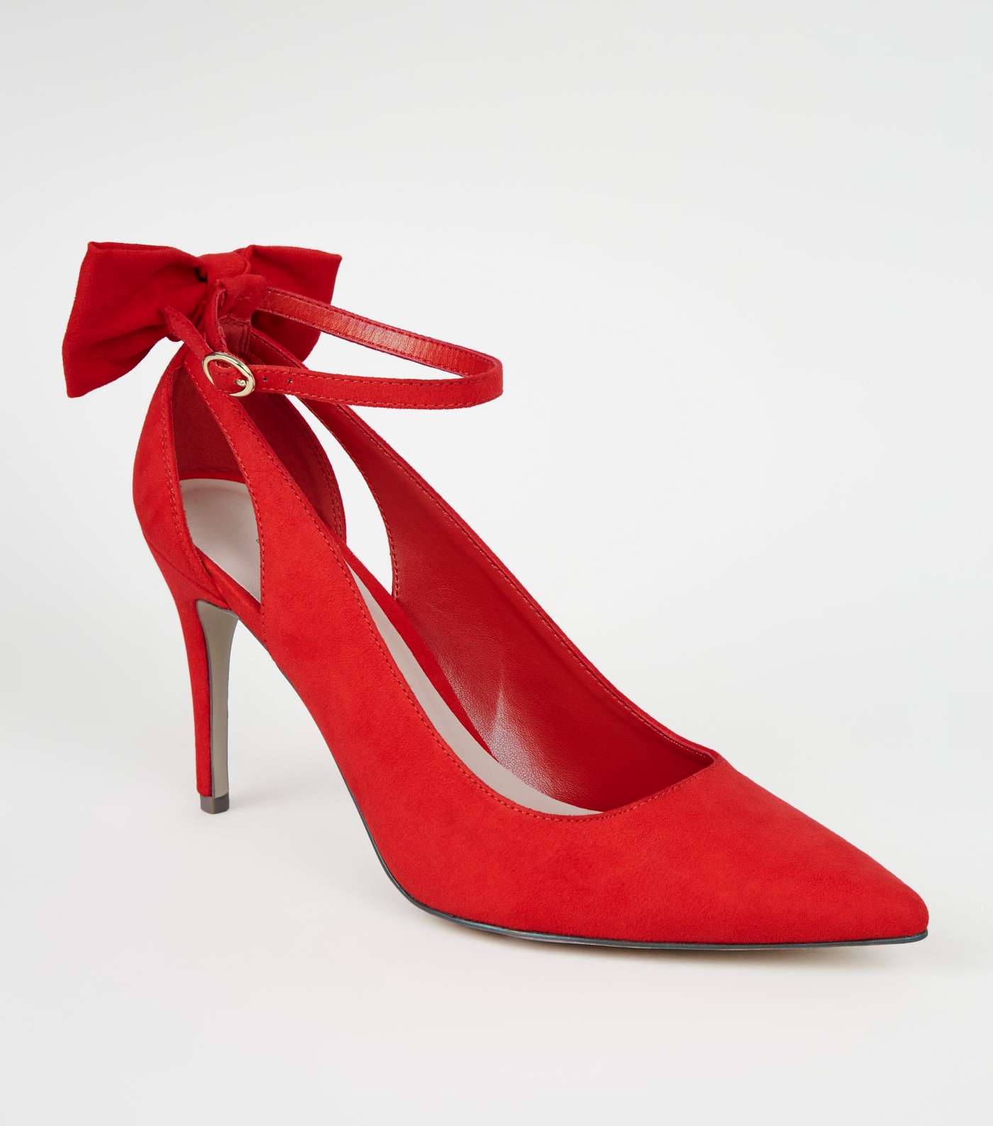 Red Suedette Bow Back Pointed Court Shoes
