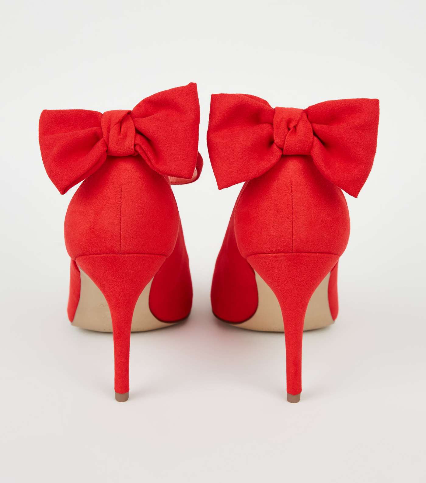 Red Suedette Bow Back Pointed Court Shoes Image 3