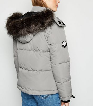 New look ski puffer jacket in store pale grey