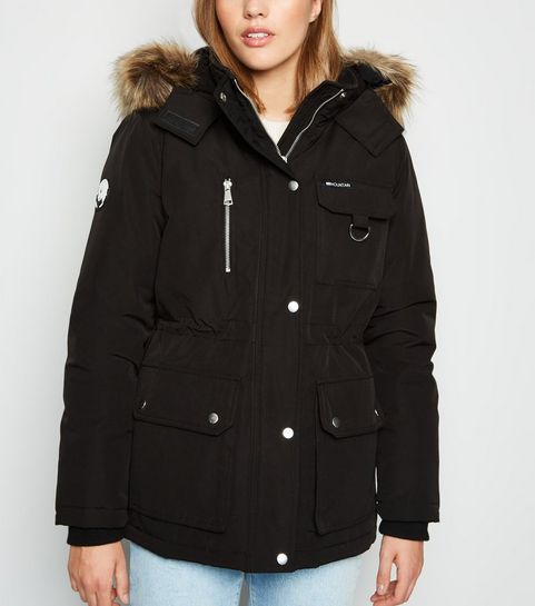 Black Faux Fur Parka Coat