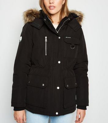 womens black parka jacket with fur hood