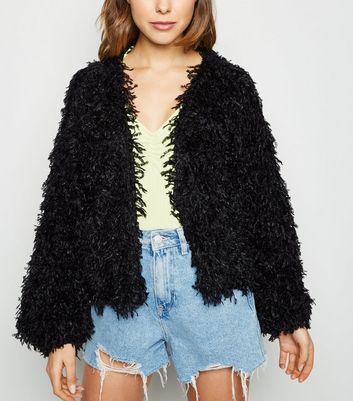 Black Fluffy Knit Cardigan New Look