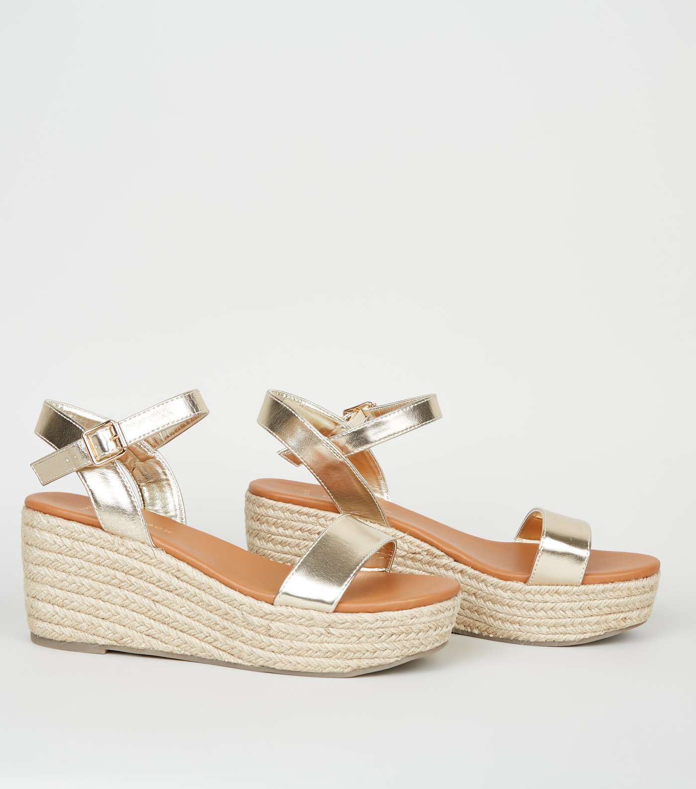 Wide Fit Gold Leather-Look Espadrille Sandals Image 3