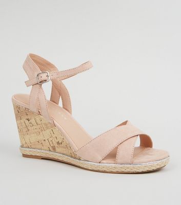 Wide Fit Nude Suedette Wedge Heels 