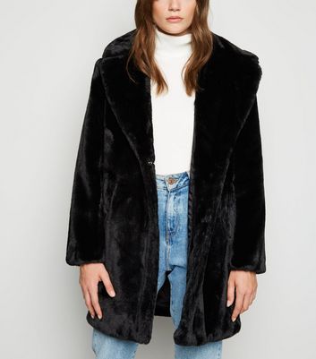 Black fluffy coat new look online