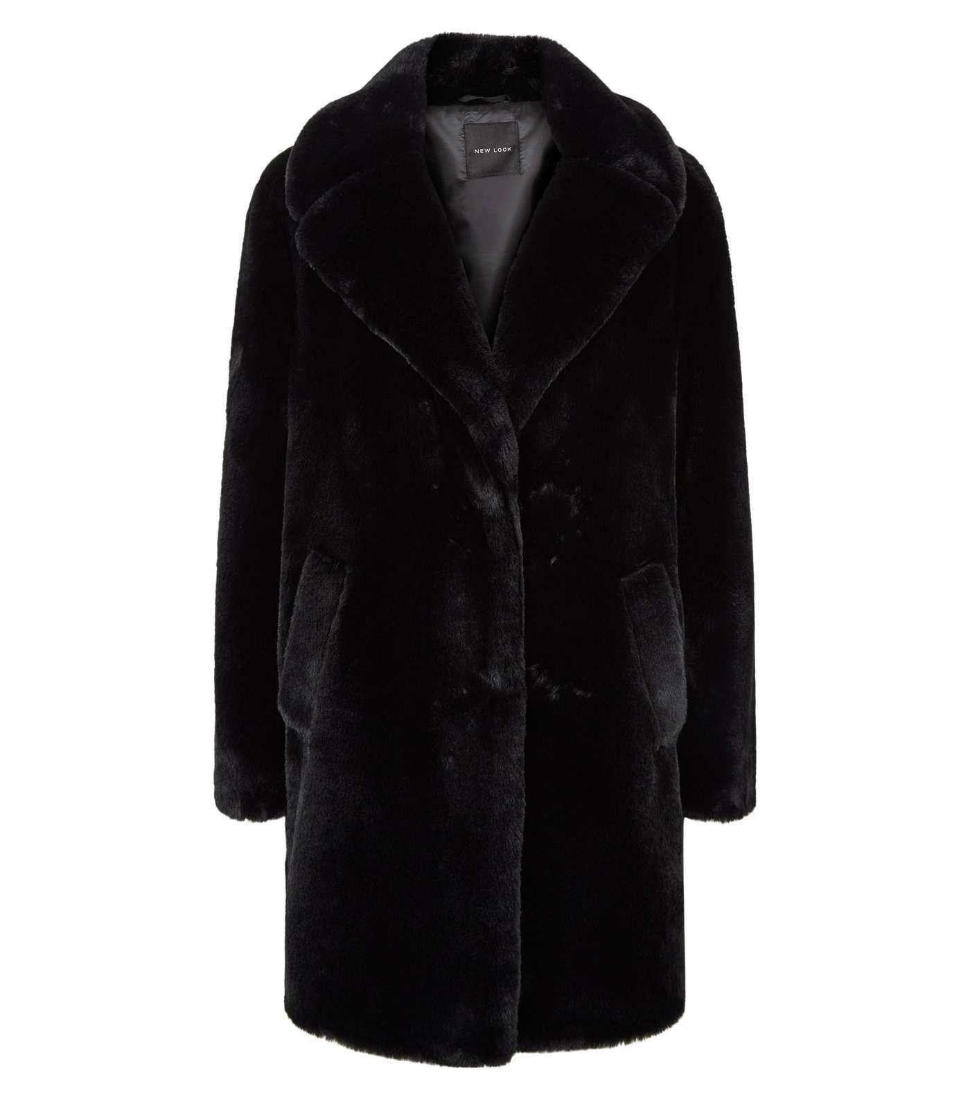 Black Faux Fur Longline Coat Image 4