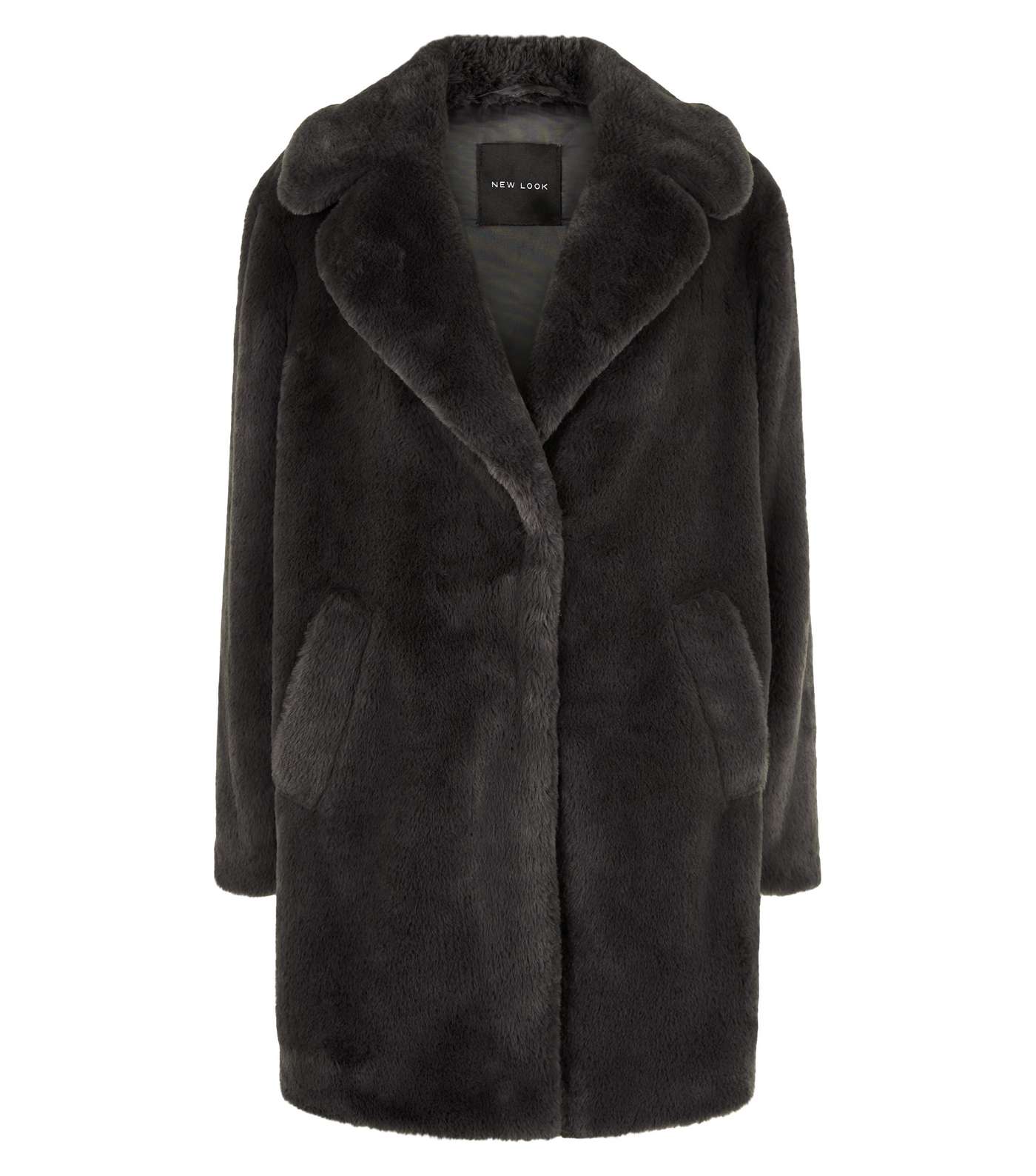 Dark Grey Faux Fur Longline Coat Image 4