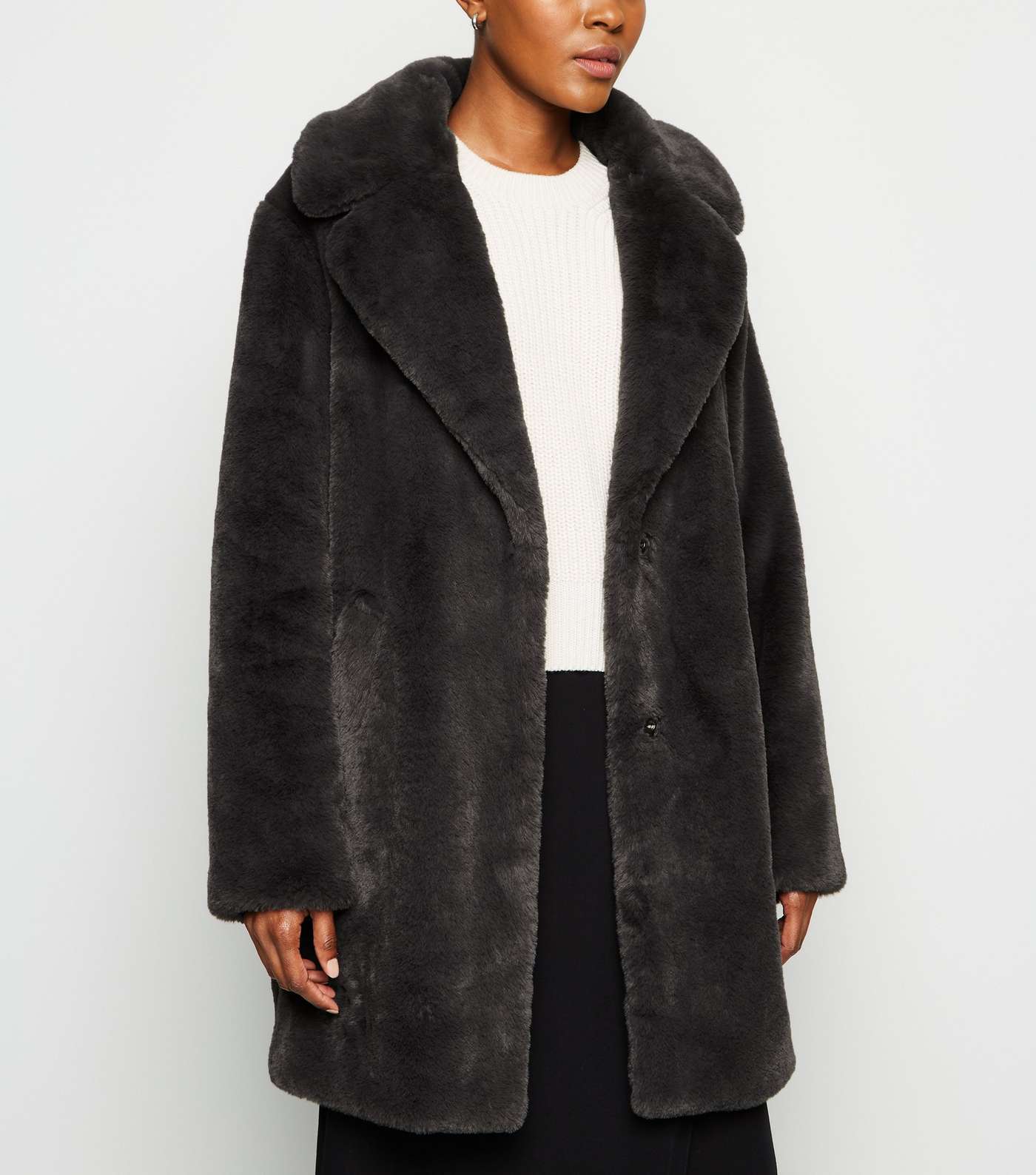 Dark Grey Faux Fur Longline Coat Image 2