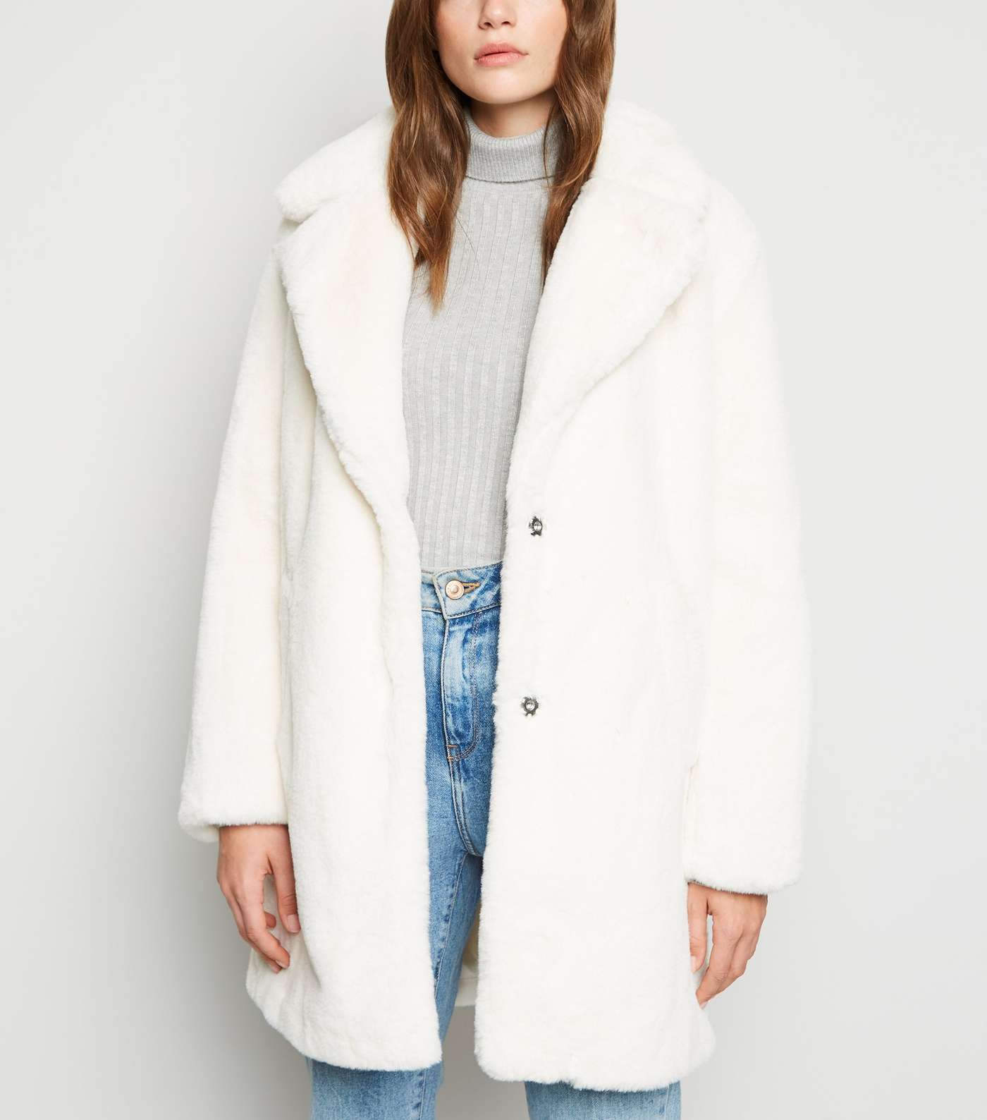 White Faux Fur Longline Coat