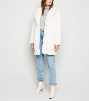 White faux fur longline on sale coat