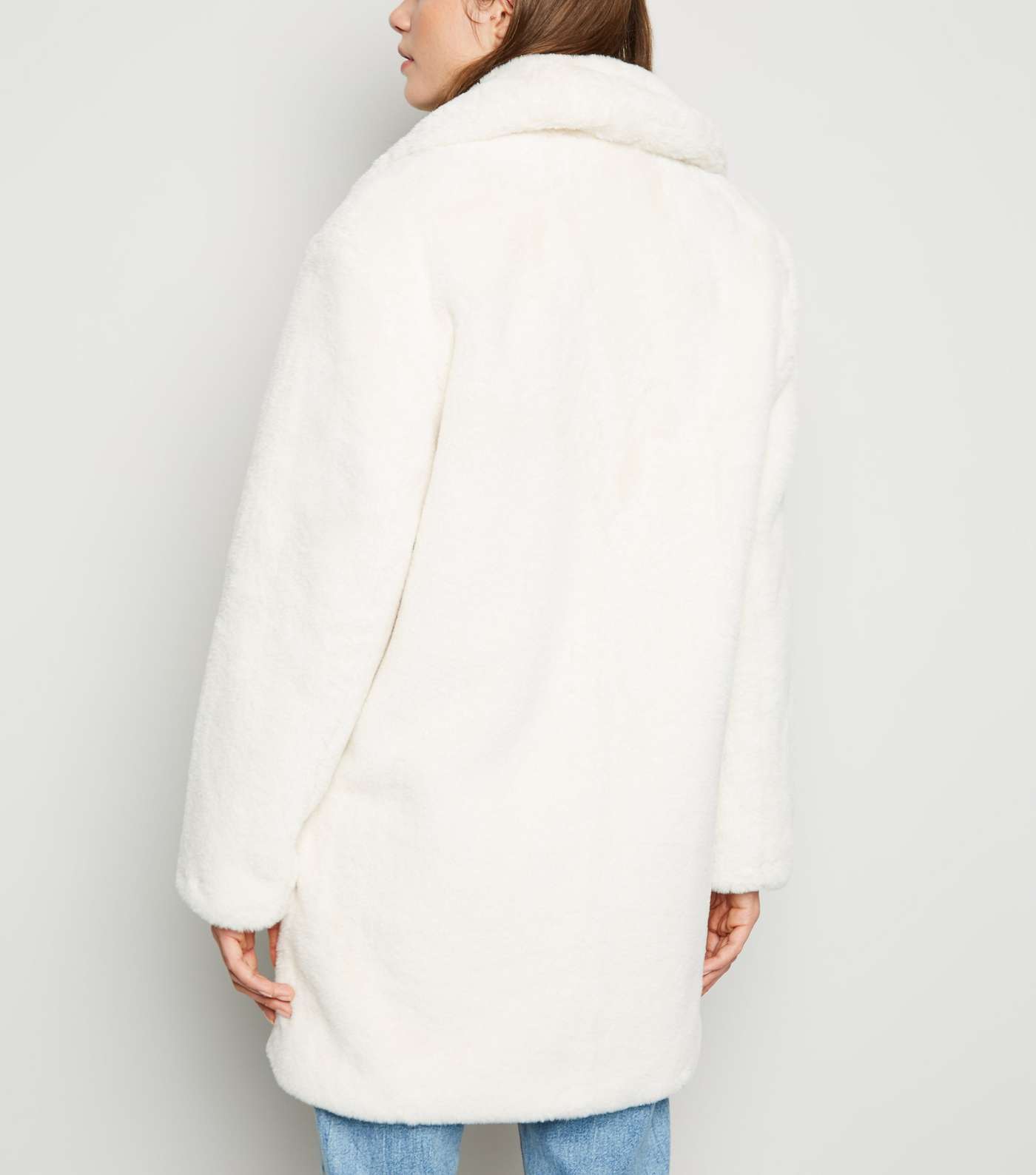 White Faux Fur Longline Coat Image 3