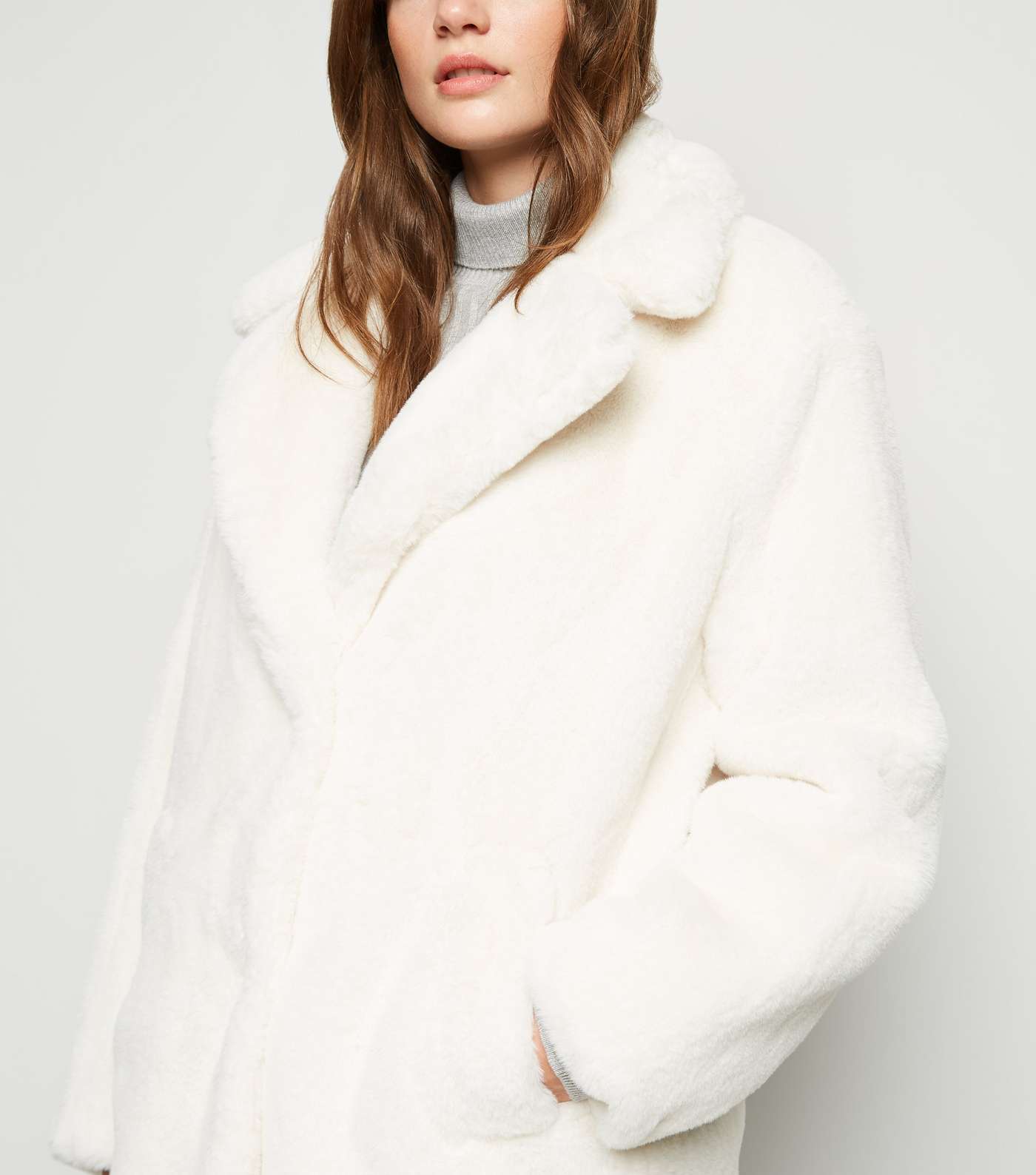 White Faux Fur Longline Coat Image 5