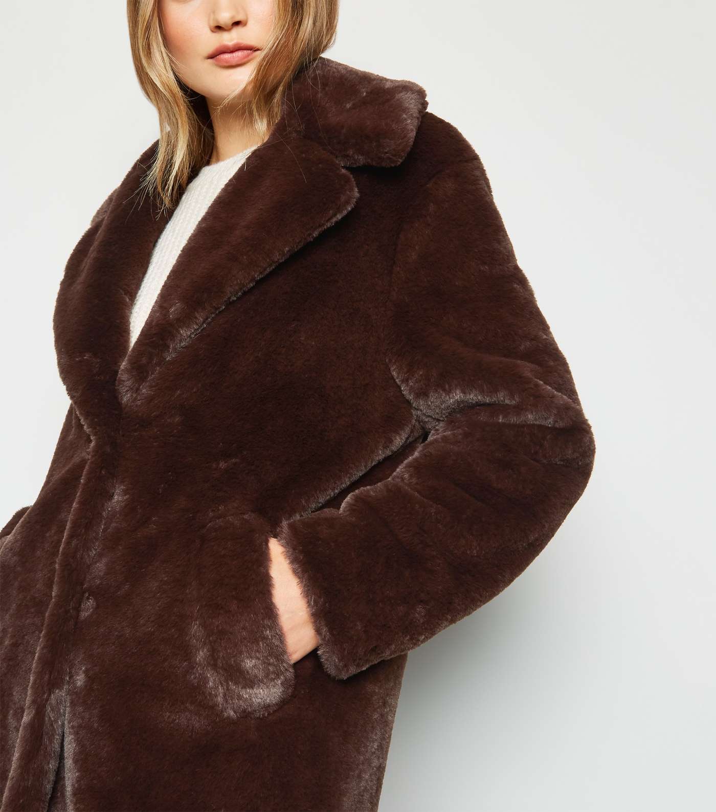 Dark Brown Faux Fur Longline Coat Image 2