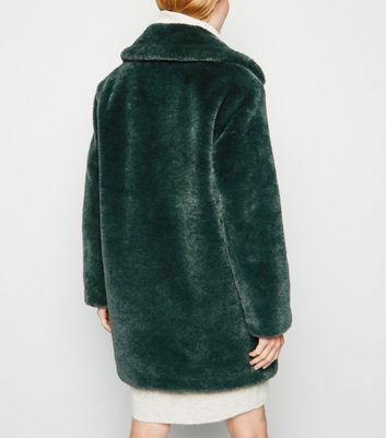 green faux fur coat new look