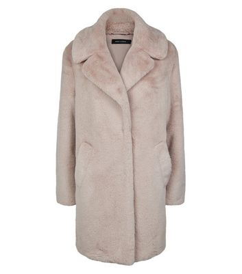 Pale Pink Faux Fur Longline Coat New Look