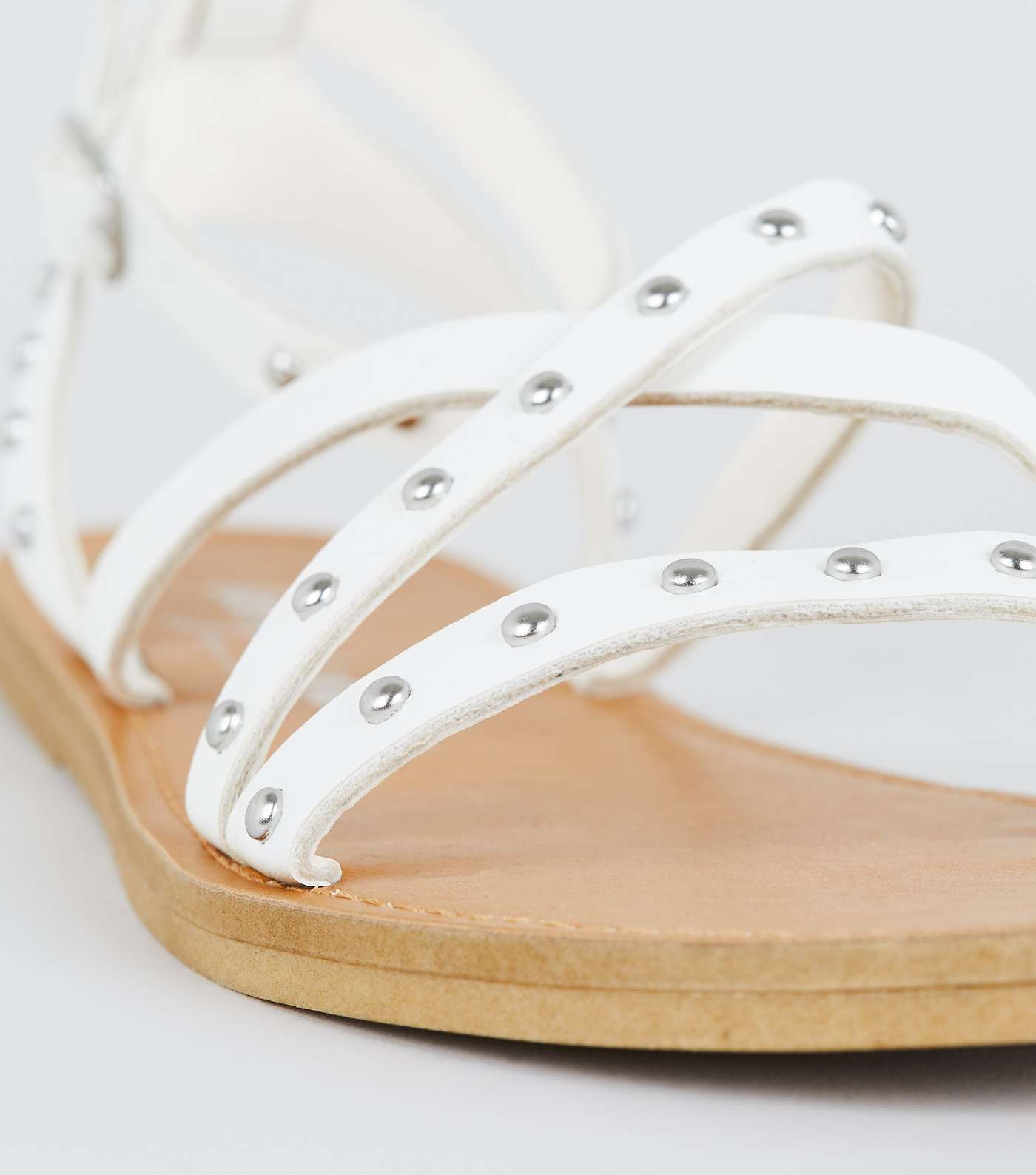 White Leather-Look Studded Gladiator Sandals Image 4