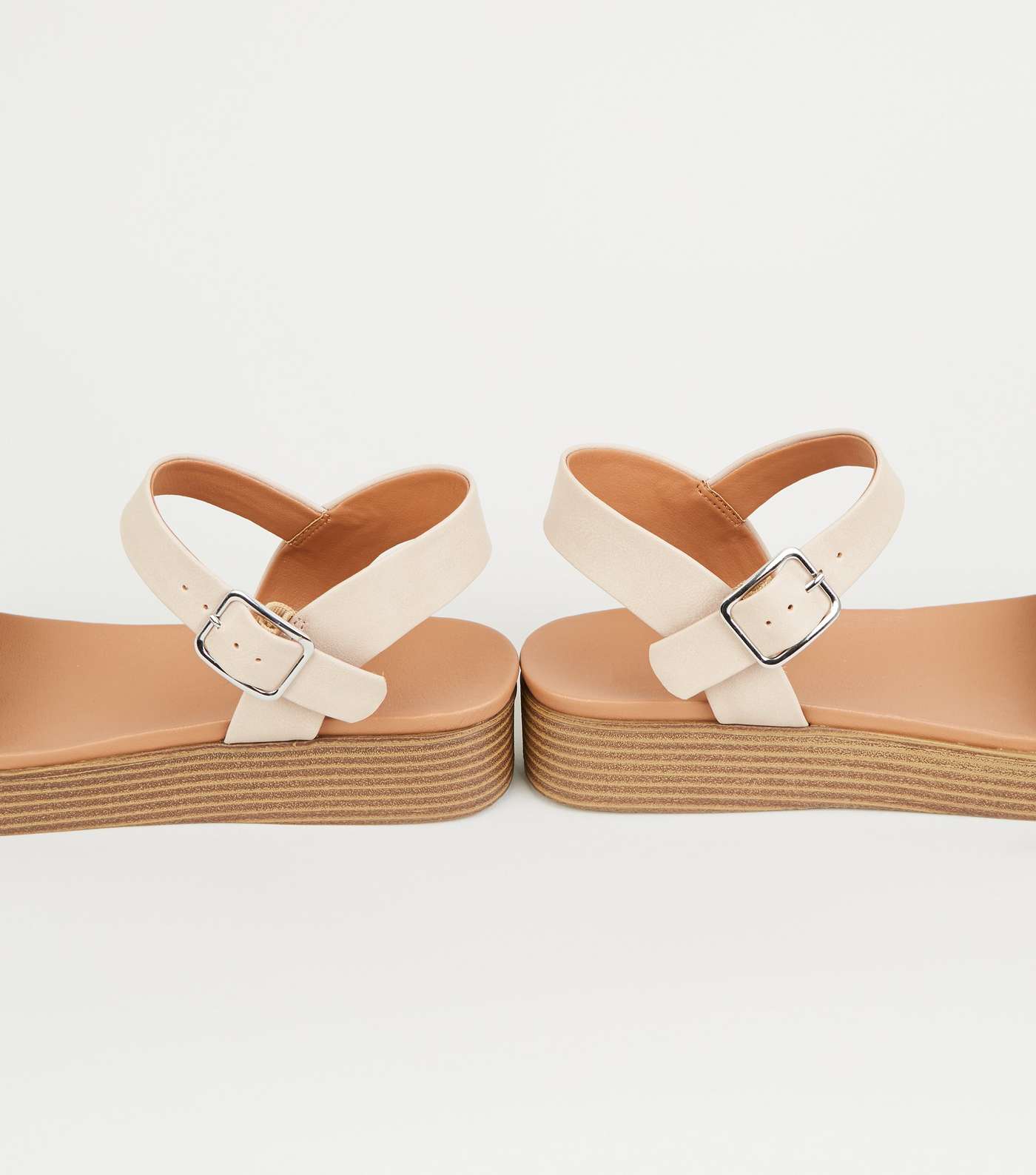 Nude Leather-Look Flatform Footbed Sandals Image 3