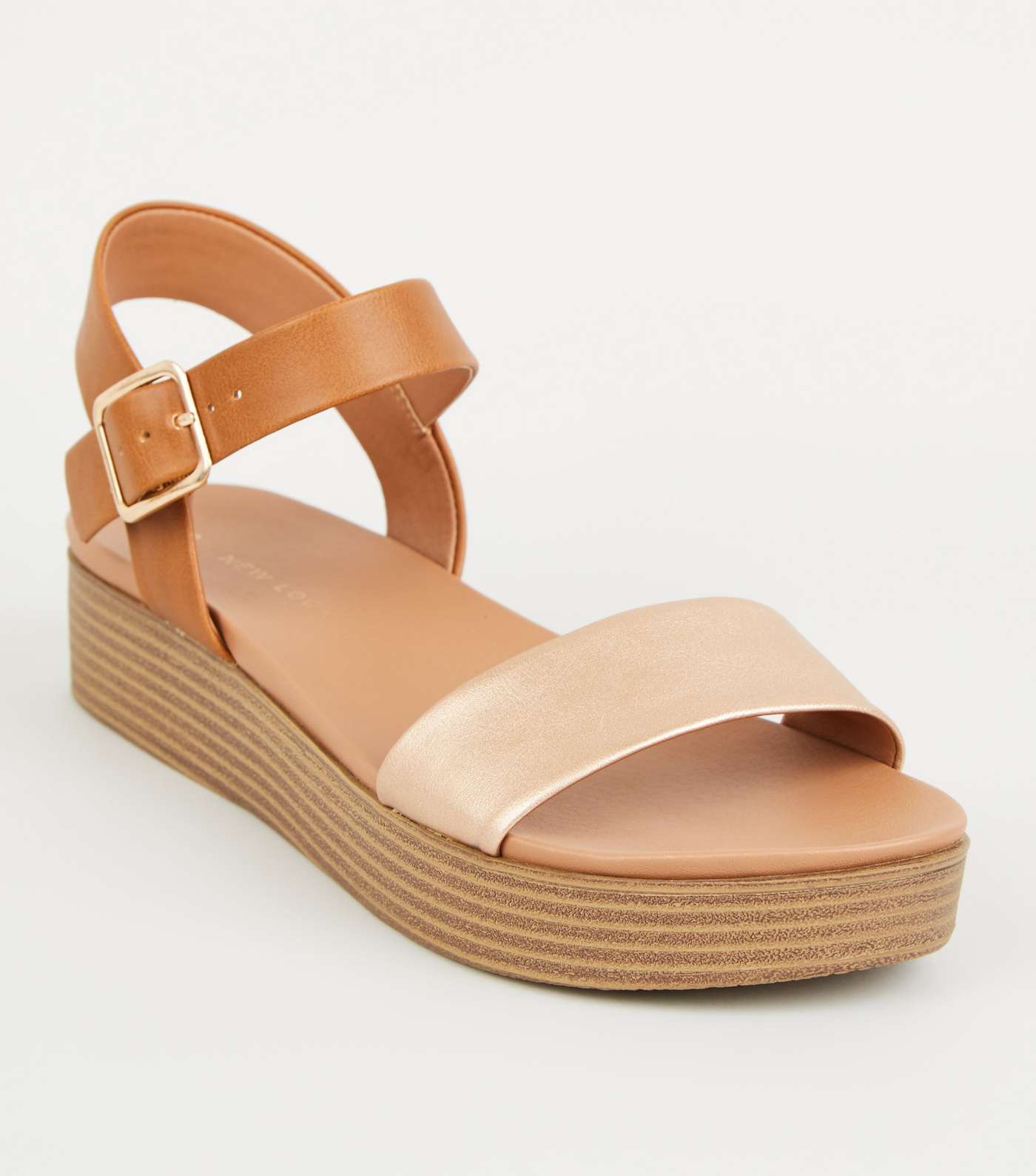 Tan Leather-Look Flatform Footbed Sandals