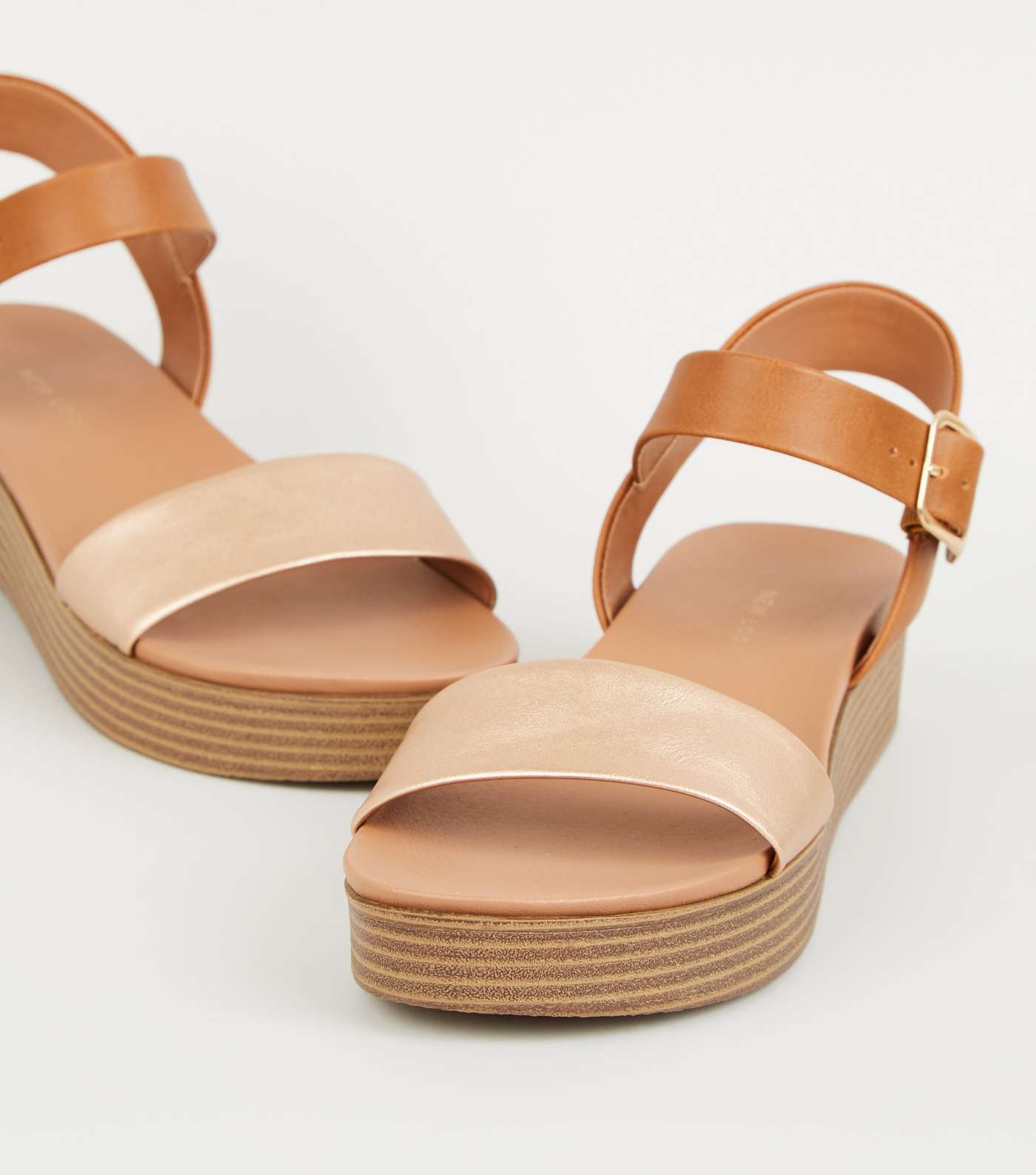 Tan Leather-Look Flatform Footbed Sandals Image 3