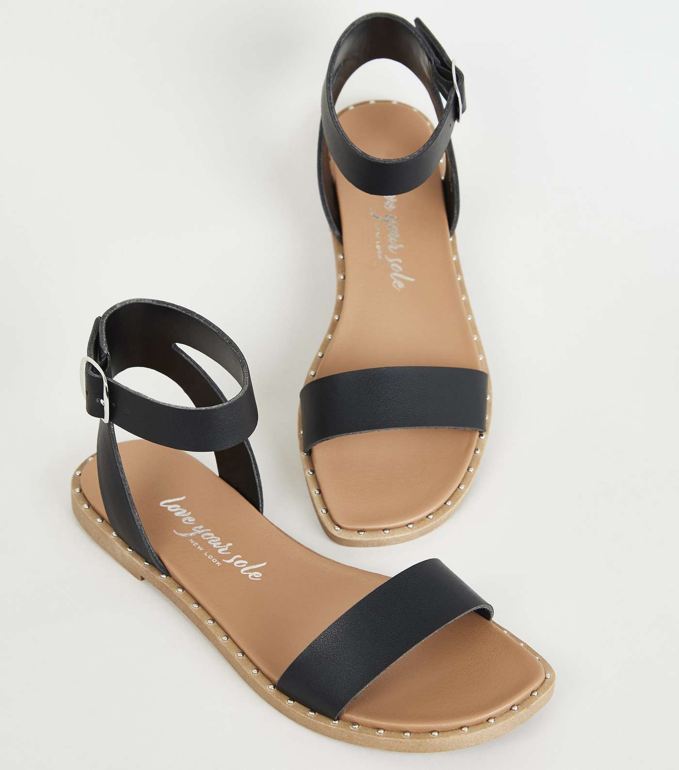 Black Leather-Look Studded Sole Footbed Sandals Image 3