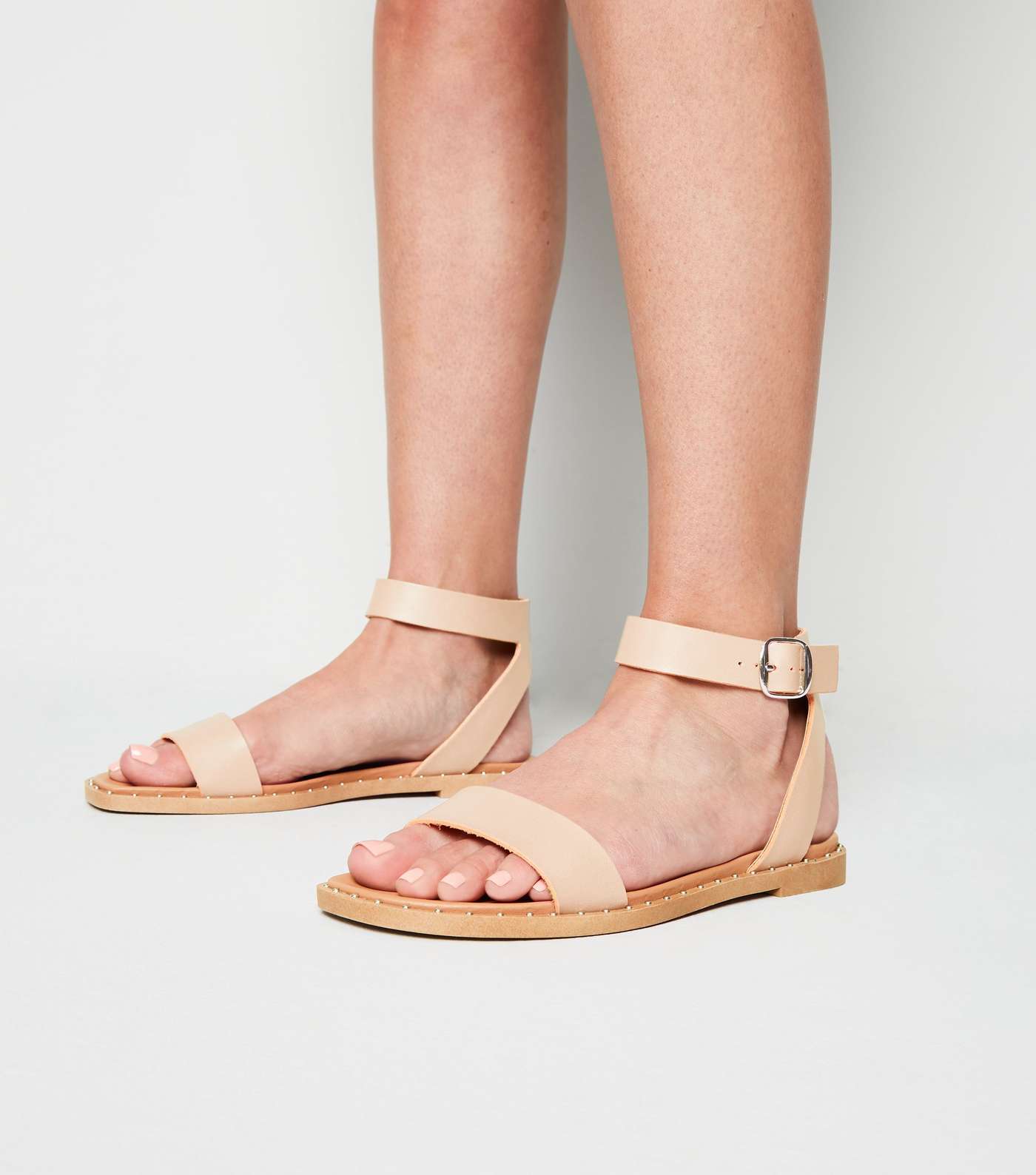 Nude Leather-Look Studded Sole Footbed Sandals Image 2
