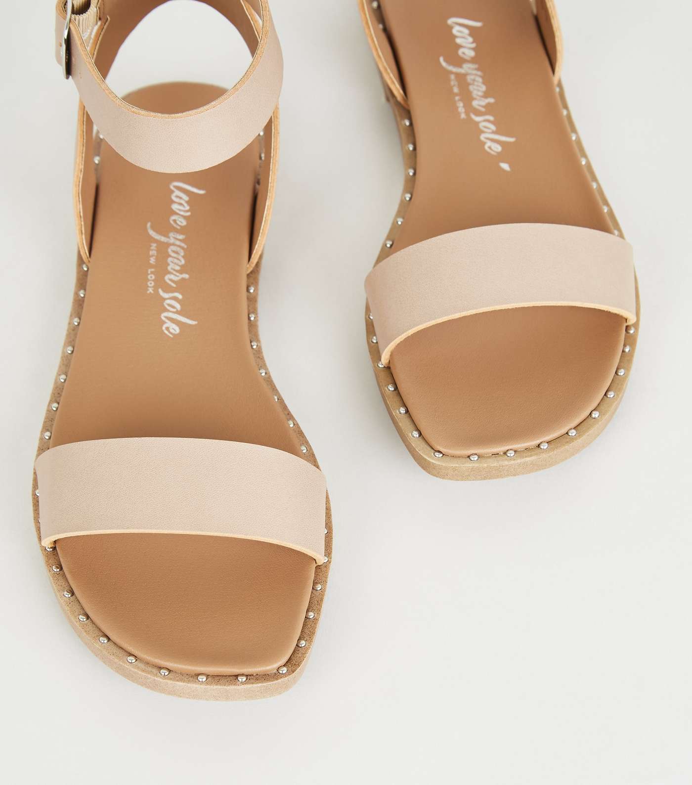 Nude Leather-Look Studded Sole Footbed Sandals Image 4