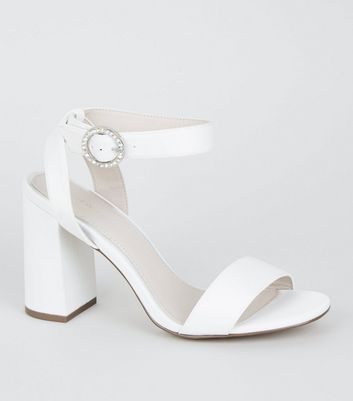 white satin block heel