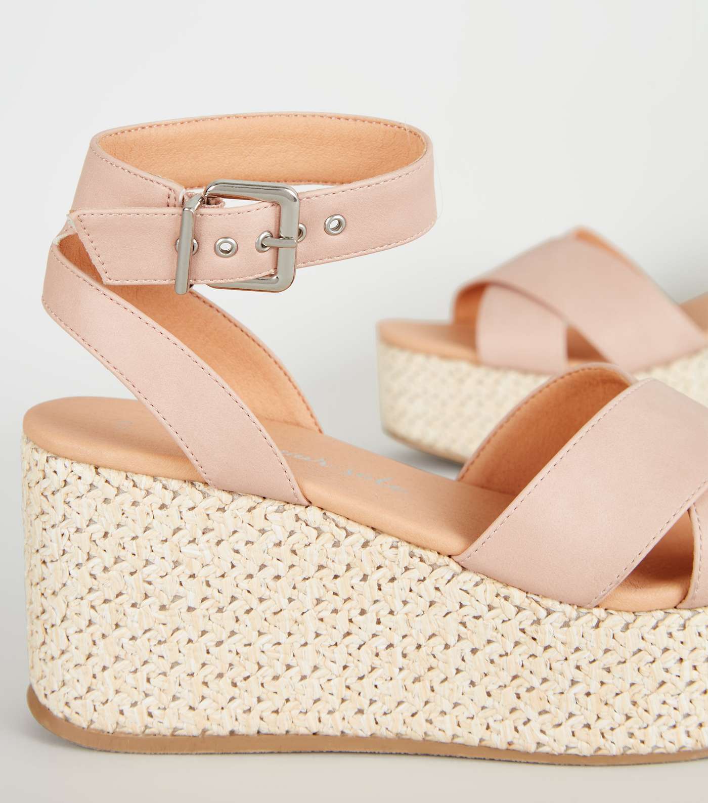 Pale Pink Cross Strap Woven Flatform Sandals Image 4
