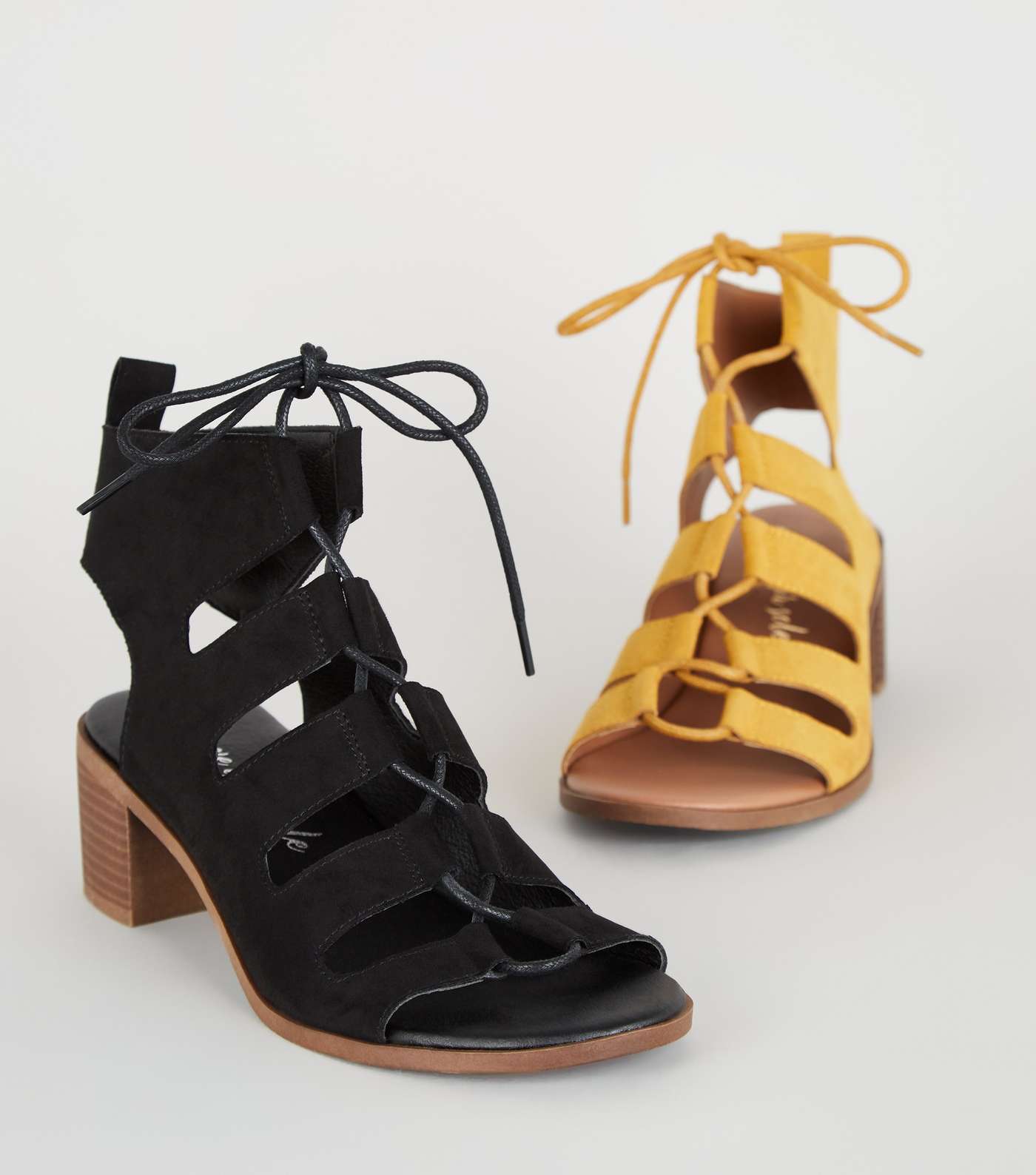 Black Ghillie Lace Up Low Heel Sandals Image 3