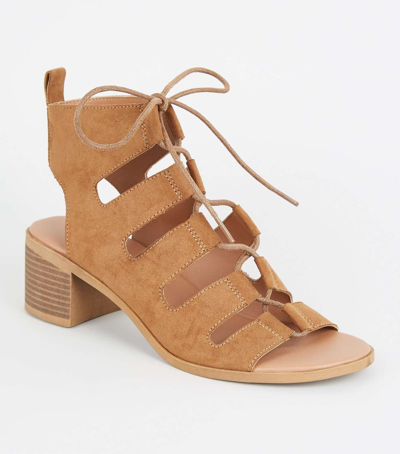 Tan Ghillie Lace Up Low Heel Sandals