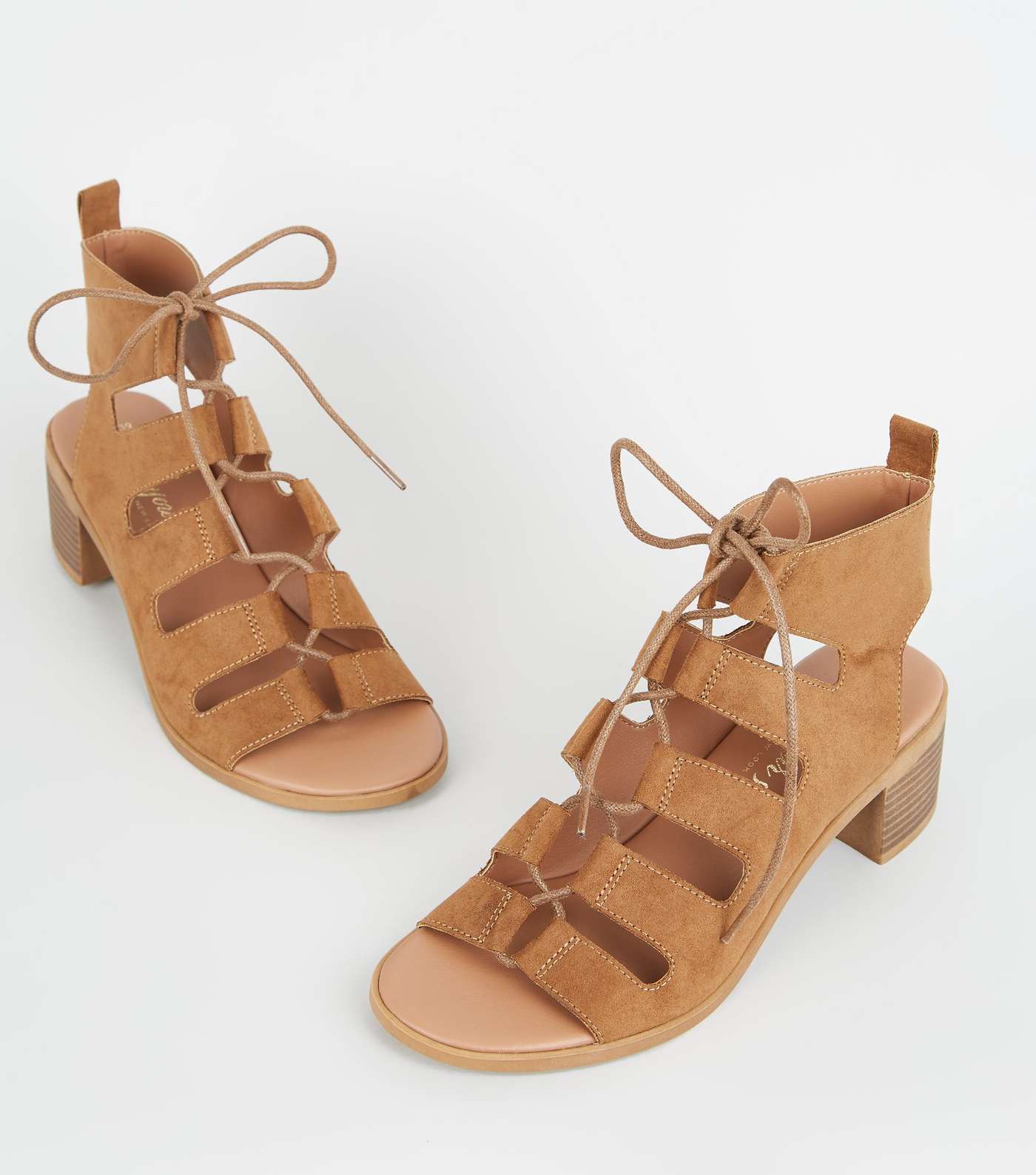 Tan Ghillie Lace Up Low Heel Sandals Image 3