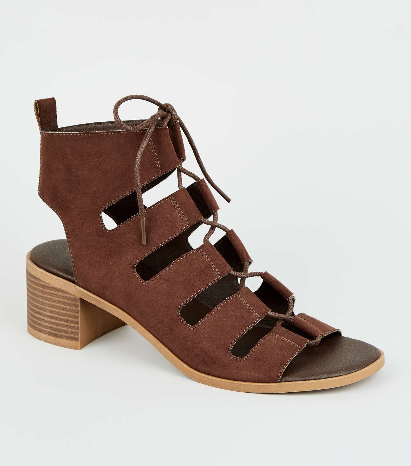 Brown Ghillie Lace Up Low Heel Sandals