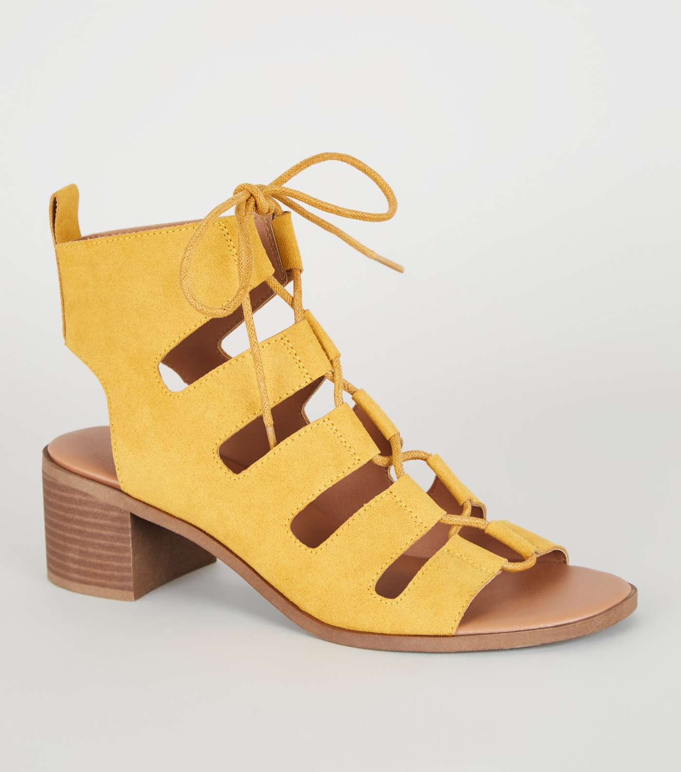 Mustard Ghillie Lace Up Low Heel Sandals