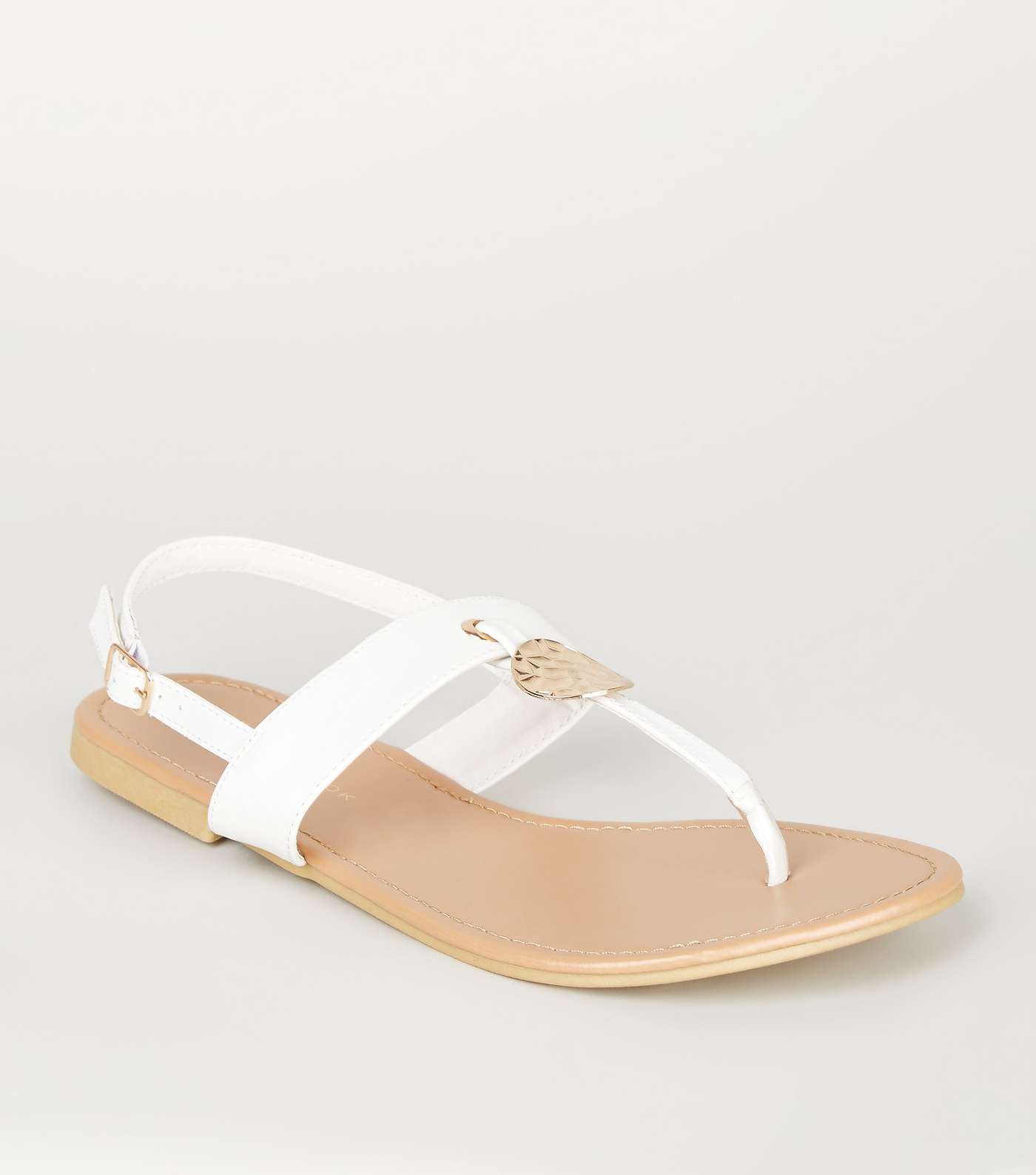 Wide Fit White Hammered Disc Sandals