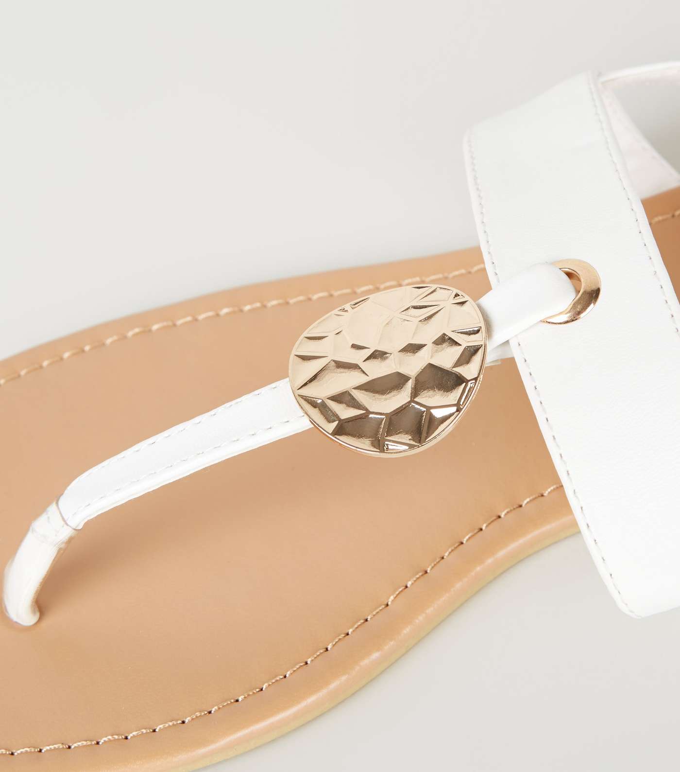 Wide Fit White Hammered Disc Sandals Image 3