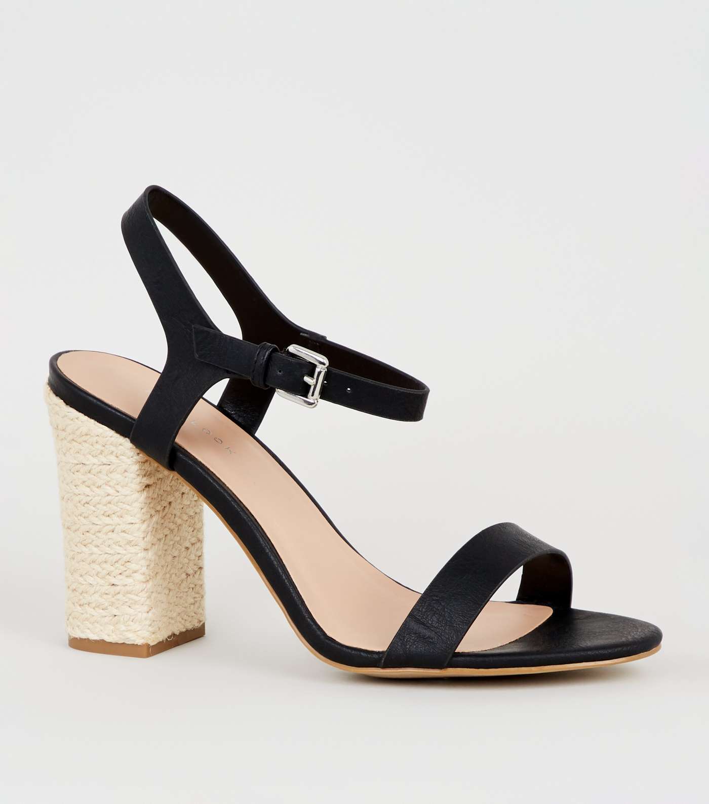 Black Leather-Look Block Heel Sandals