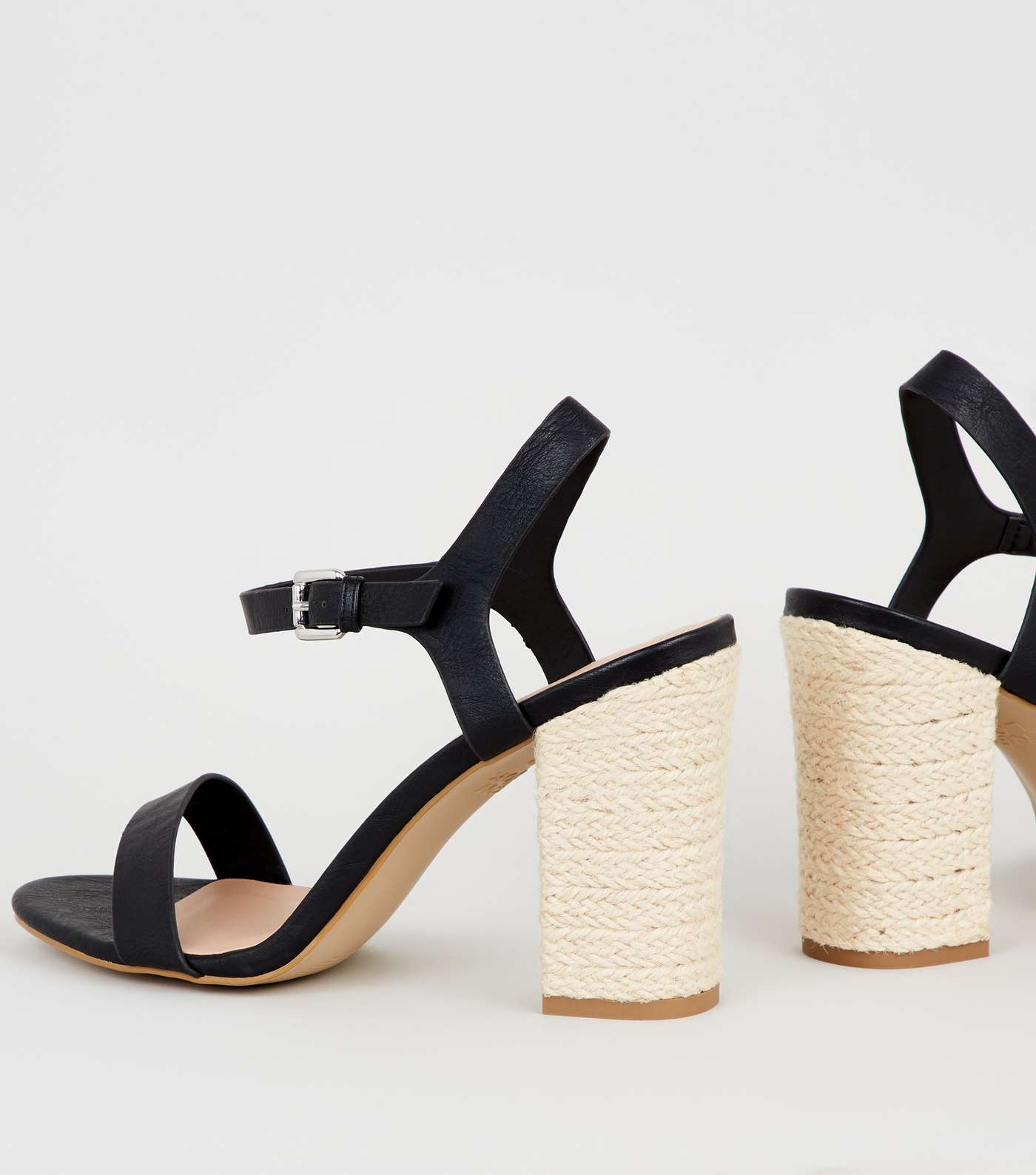Black Leather-Look Block Heel Sandals Image 3