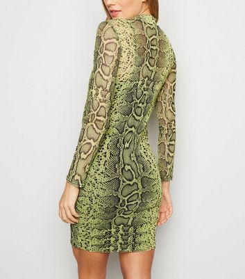 neon green snake print dress