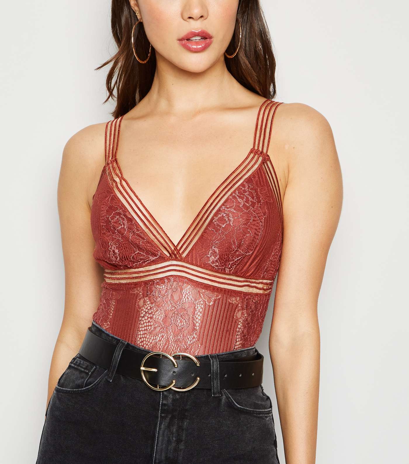 Rust Lace Strappy Bodysuit 