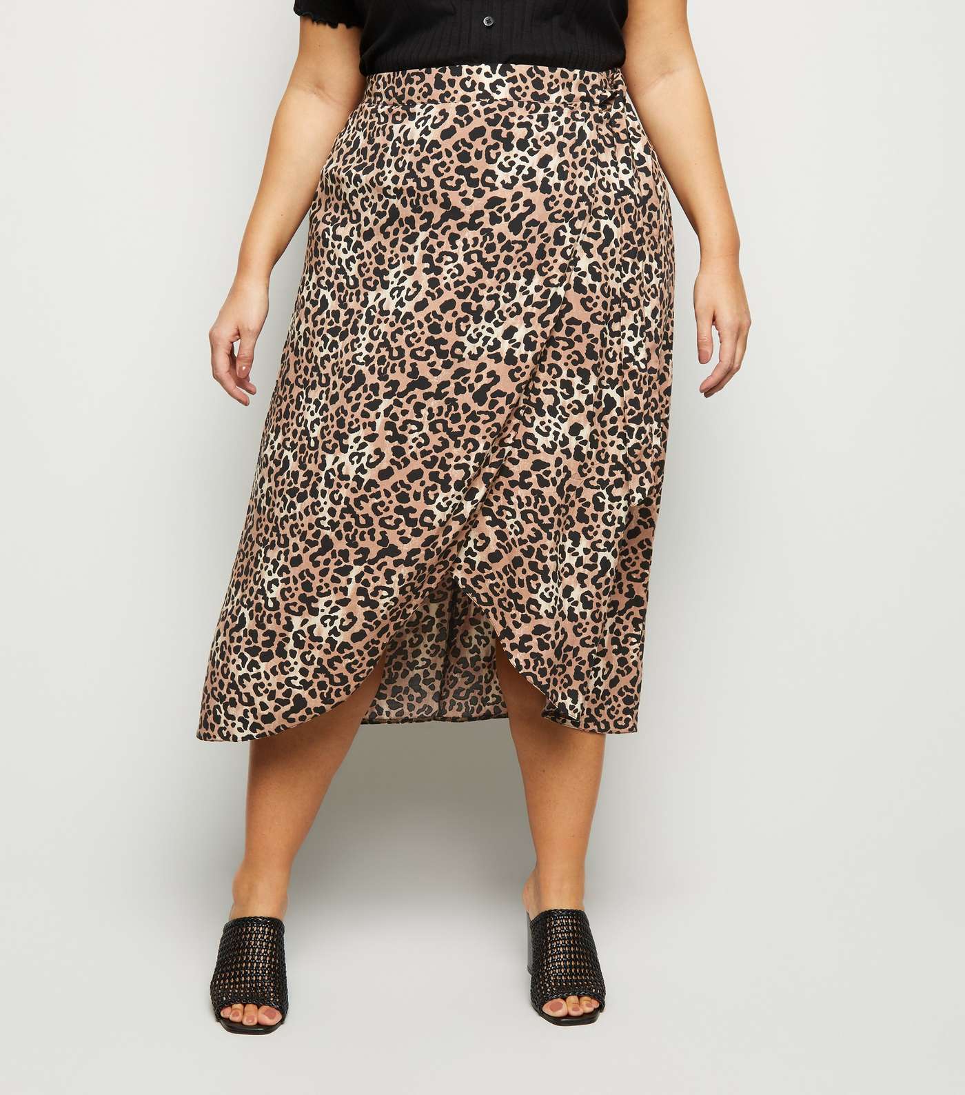 Curves Brown Leopard Print Wrap Midi Skirt Image 2