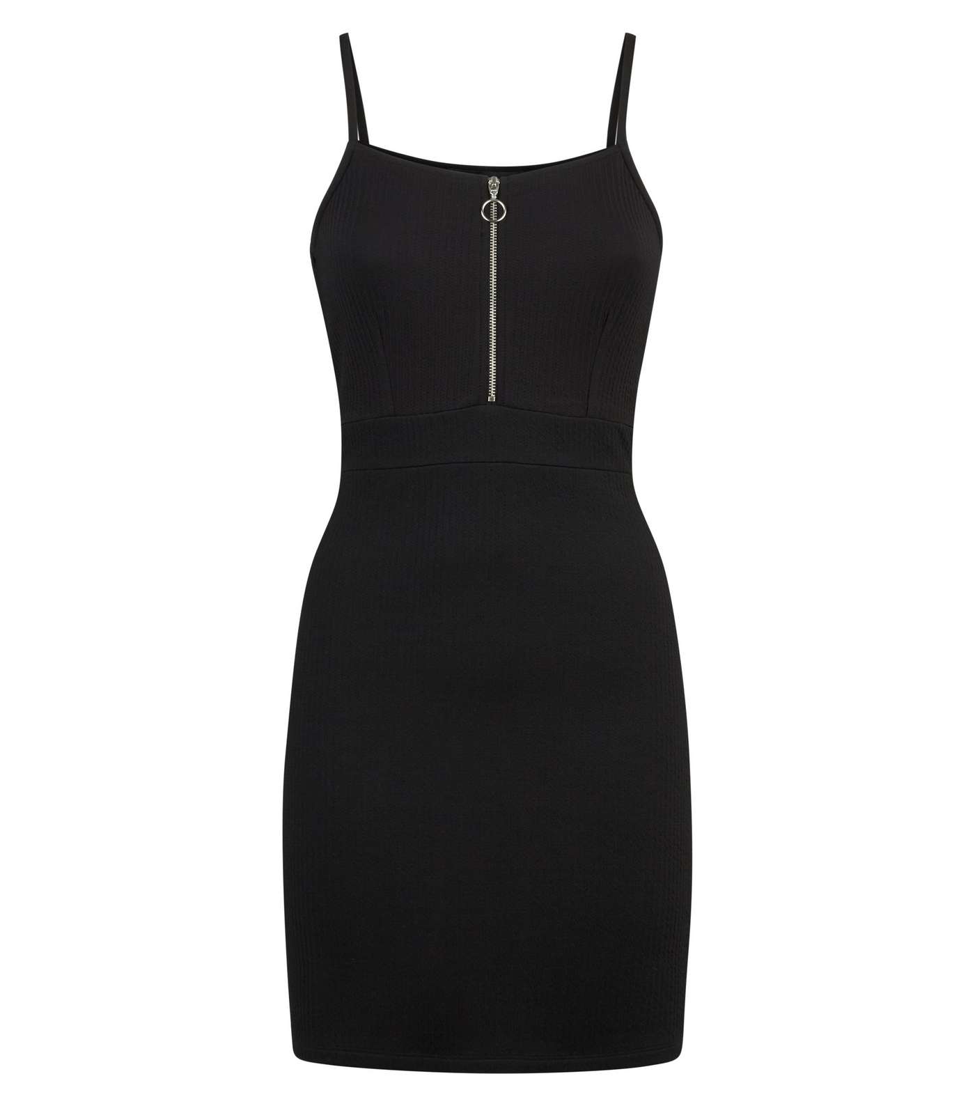 Petite Black Textured Zip Front Pinafore Dress  Image 4
