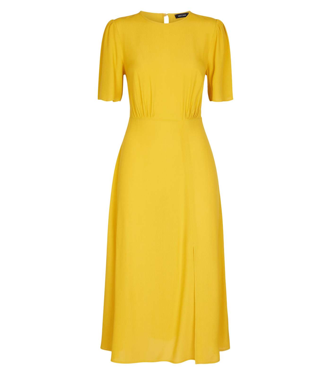 Mustard Side Split Short Sleeve Midi Dress Image 4