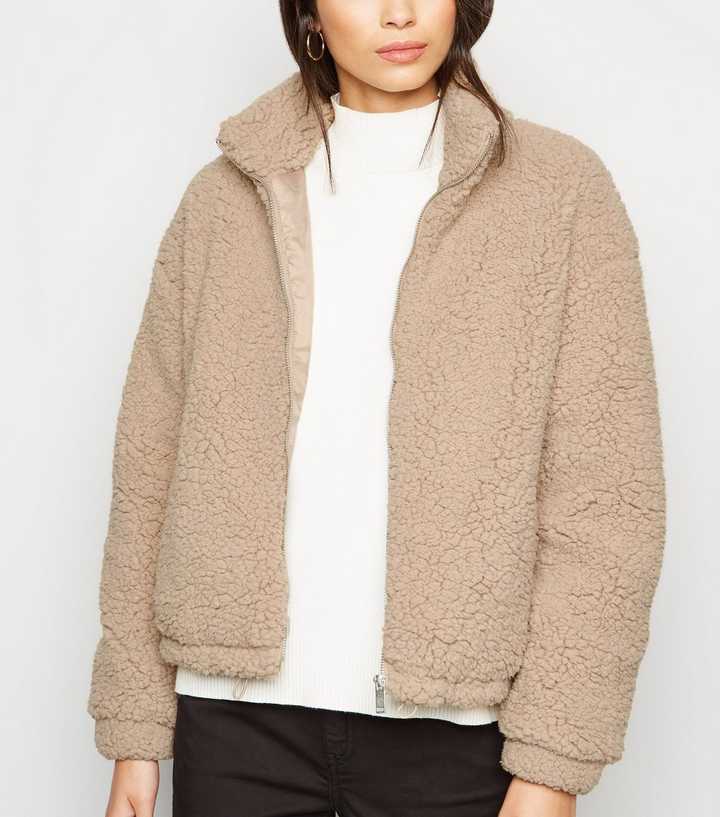 High Neck Teddy Jacket Beige