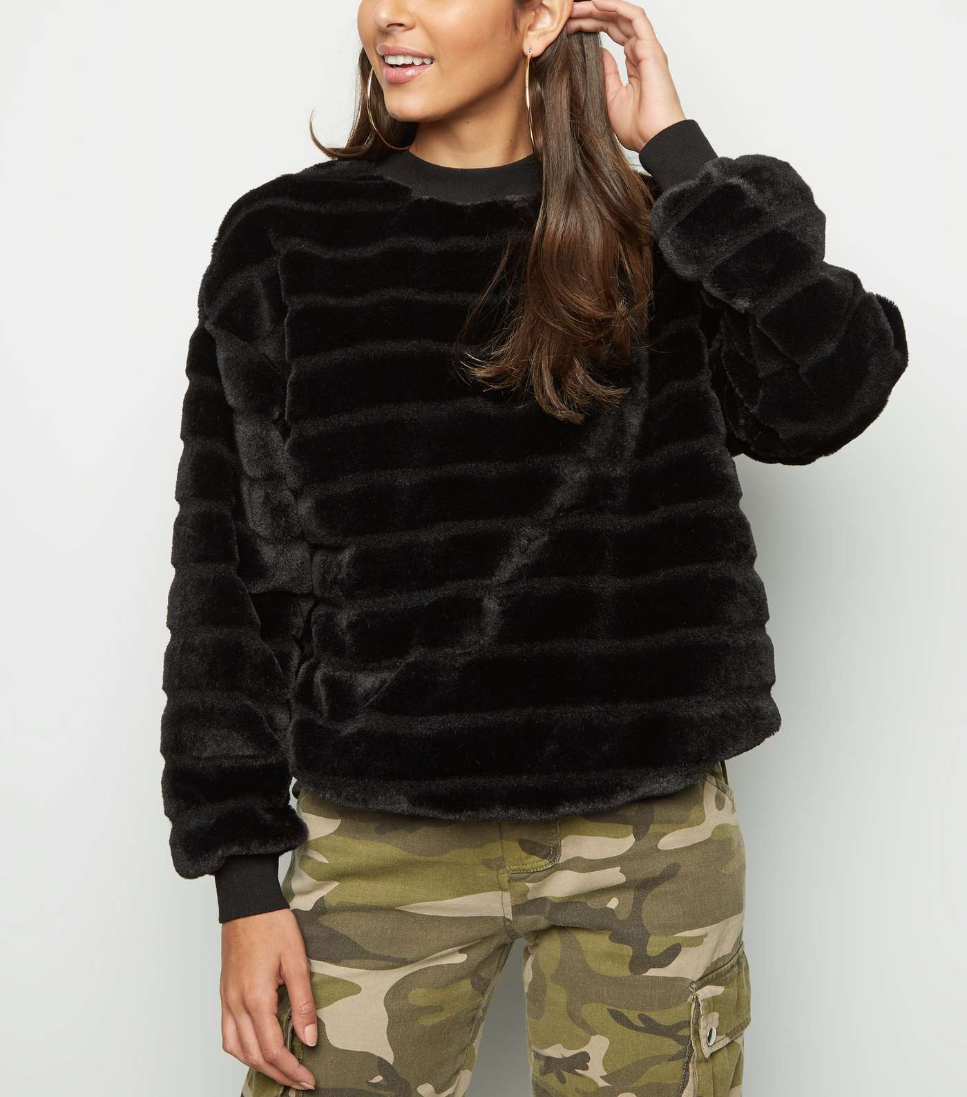 Black Pelted Faux Fur Sweatshirt