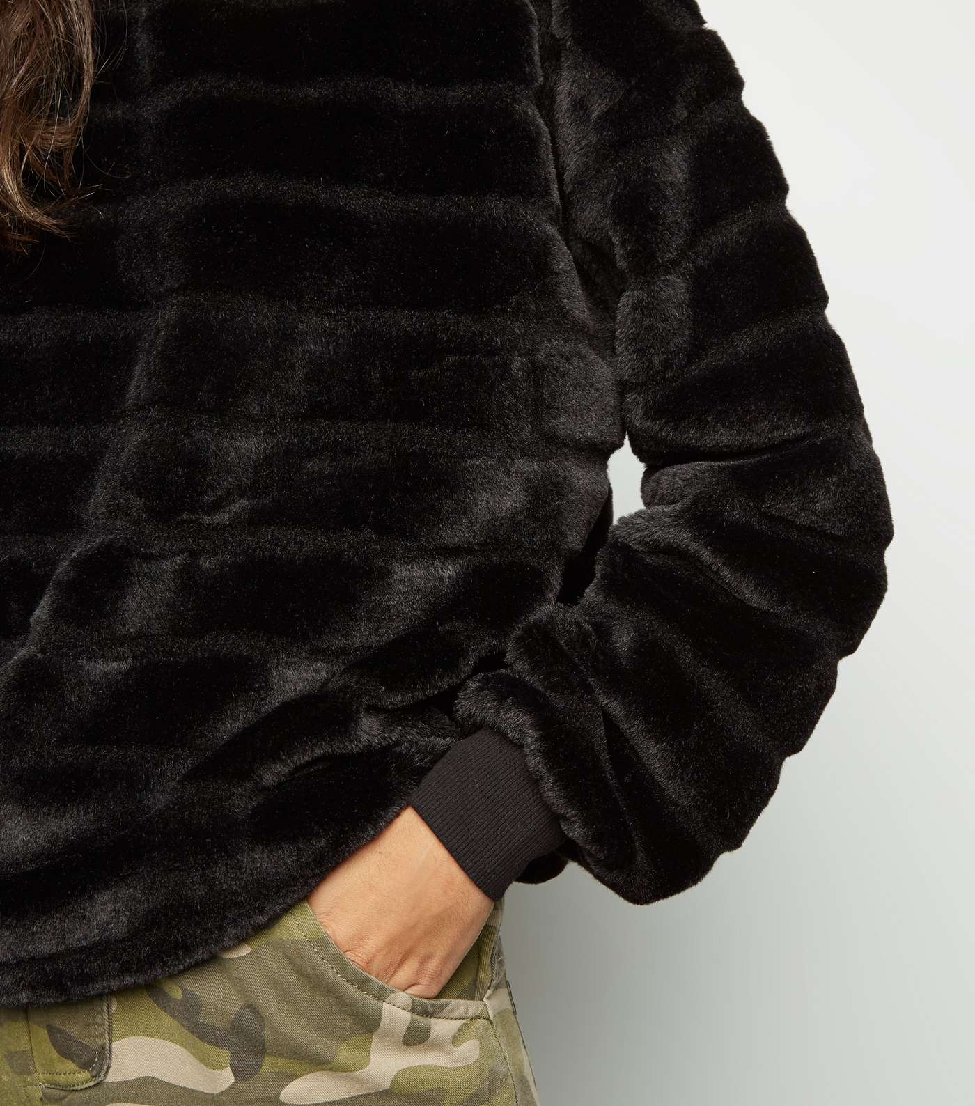 Black Pelted Faux Fur Sweatshirt Image 5