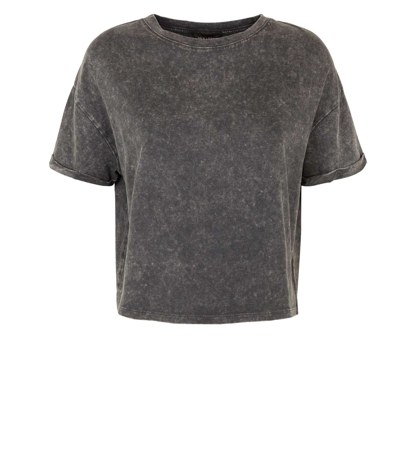 Dark Grey Acid Wash Crop T-Shirt Image 4